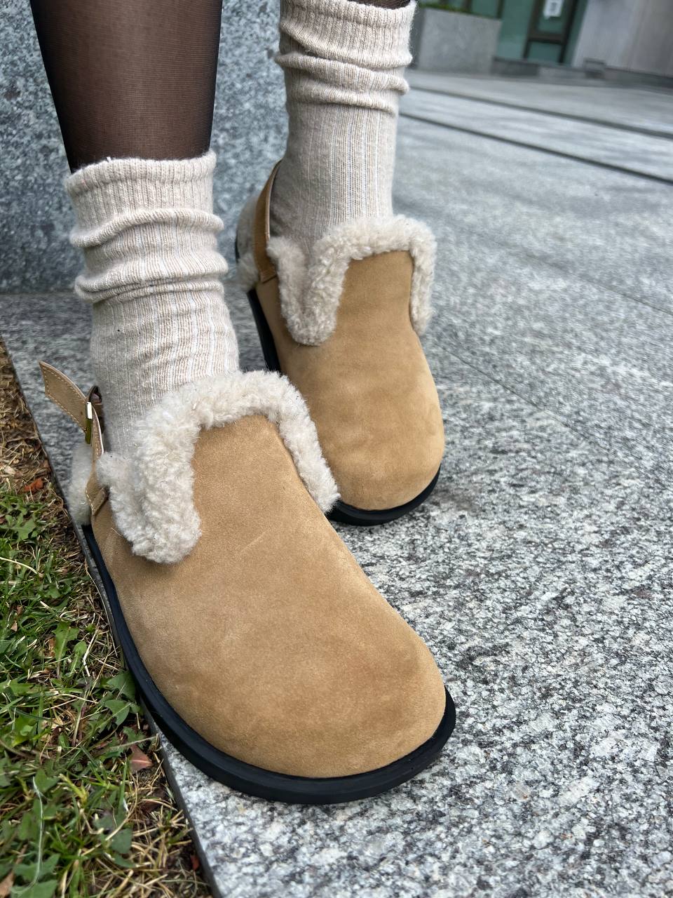 Genuine Suede Clogs with Natural Wool Lining - Handmade in Ukraine