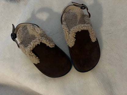 Genuine Suede Clogs with Natural Wool Lining - Handmade in Ukraine