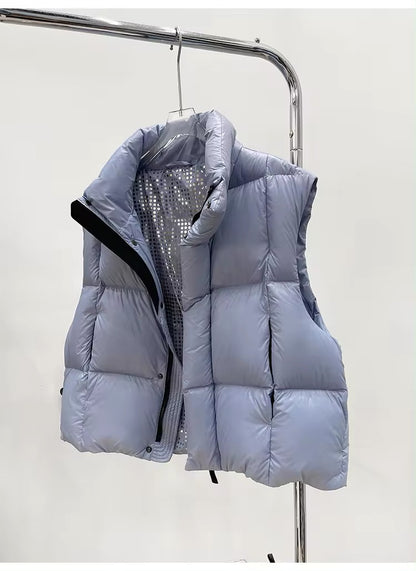 Versatile Women's Duck Down Jacket with Removable Sleeves and Hood