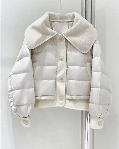 Women's Winter Duck Down Jacket with Luxurious Sheepskin Collar