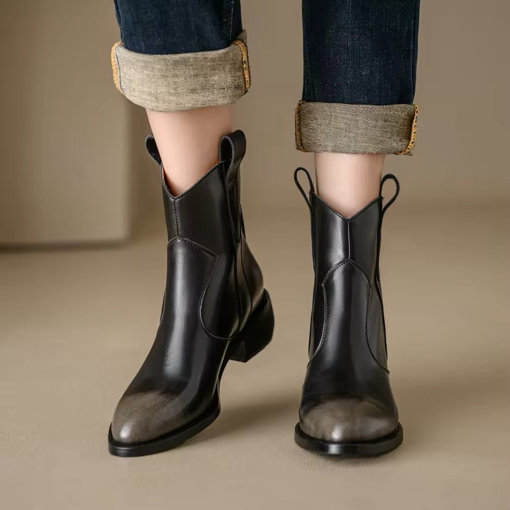 Timeless Women's Retro Genuine Leather Boots. Cowboy Boots