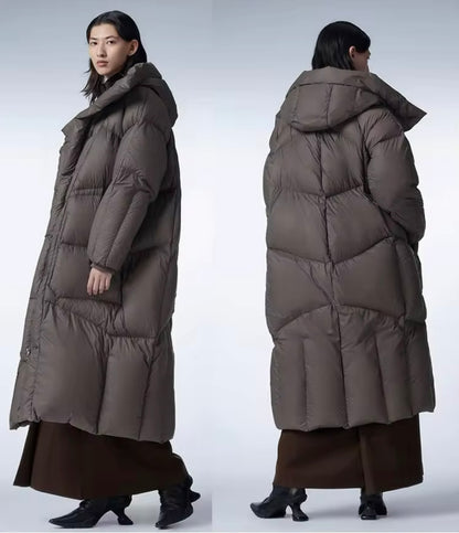 Stay Cozy in Style: Long Women's Duck Down Hooded Jacket