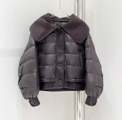 Women's Winter Duck Down Jacket with Luxurious Sheepskin Collar