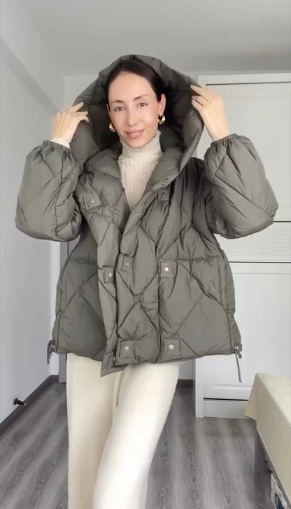 Featherlight Comfort: Women's Hooded Lightweight Duck Down Jacket