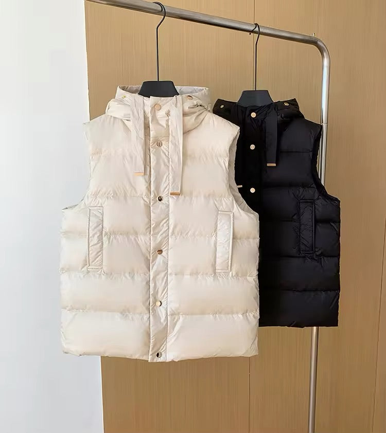 Chic Women's Duck Down Hooded Vest - Warmth & Style Combined