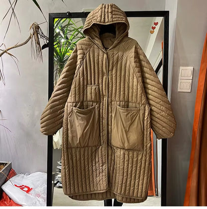 Stylish Women's Long Duck Down Hooded Jacket for Autumn. Jacket Big size