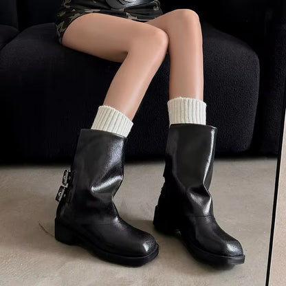 Retro Style Women's Cowboy Boots - Genuine Leather for Timeless Elegance