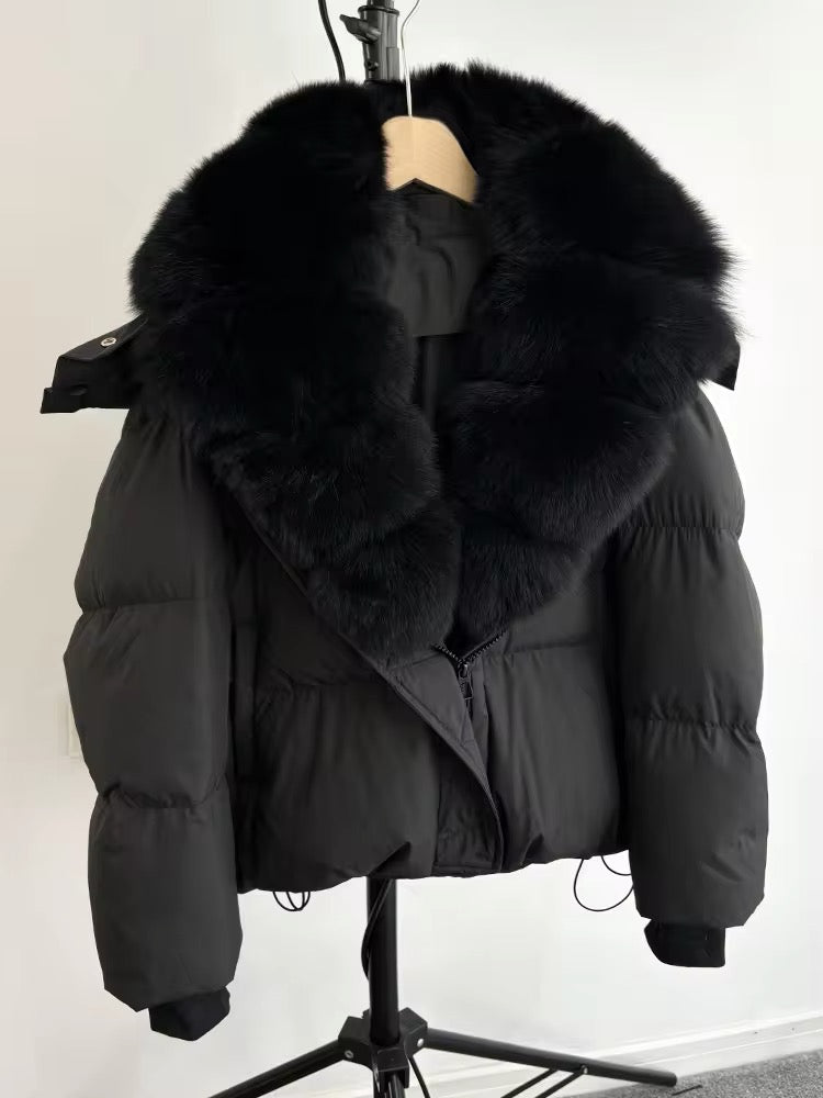 Luxurious Women's Duck Down Jacket with Natural Fur Collar & Removable Hood