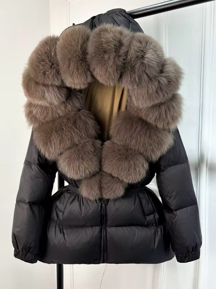 Luxury Women's Duck Down Jacket with Natural Fur - Ultimate Winter Warmth