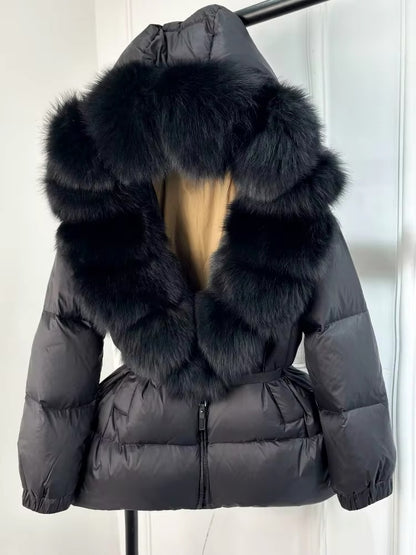 Luxury Women's Duck Down Jacket with Natural Fur - Ultimate Winter Warmth