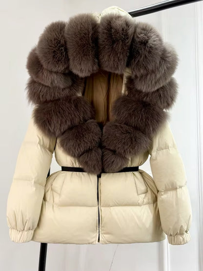 Luxury Women's Duck Down Jacket with Natural Fur - Ultimate Winter Warmth