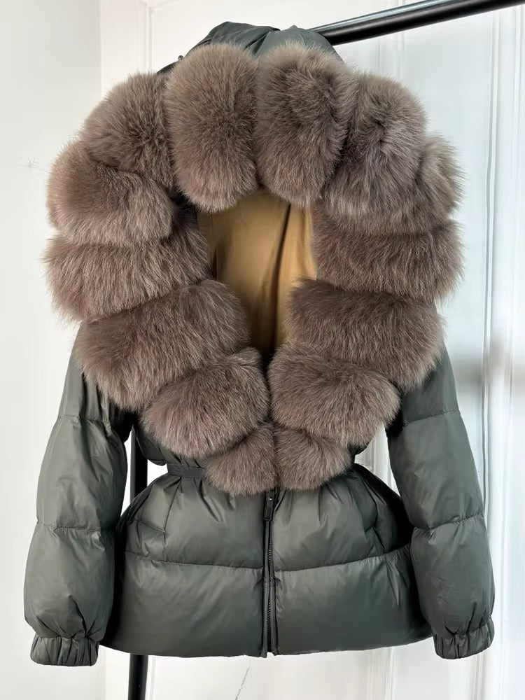 Luxury Women's Duck Down Jacket with Natural Fur - Ultimate Winter Warmth