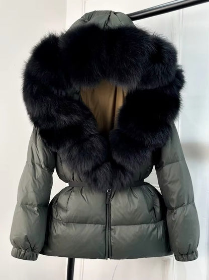 Luxury Women's Duck Down Jacket with Natural Fur - Ultimate Winter Warmth