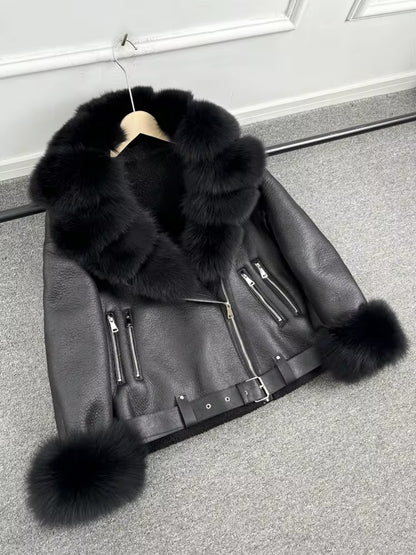 Luxurious Women's Eco-Leather Sheepskin Coat with Natural Fur