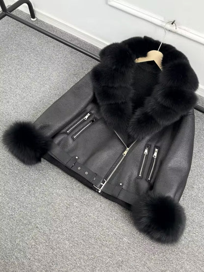 Luxurious Women's Eco-Leather Sheepskin Coat with Natural Fur