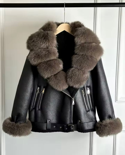 Luxurious Women's Eco-Leather Sheepskin Coat with Natural Fur