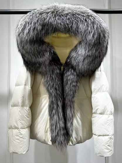 Luxe Warmth: Women's Duck Down Jacket with Natural Fur - Stylish Winter Comfort