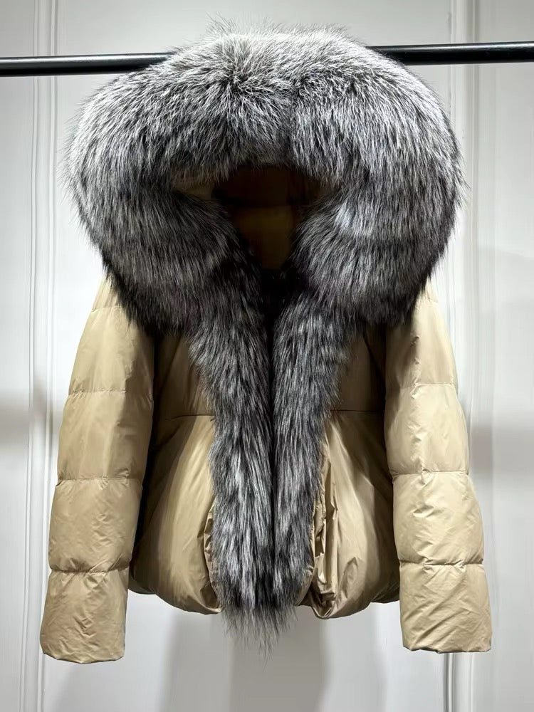 Elegant Women's Plus Size Duck Down Jacket with Real Fur. Women's Plus Size Jacket