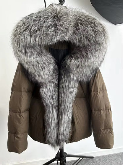 Luxe Warmth: Women's Duck Down Jacket with Natural Fur - Stylish Winter Comfort