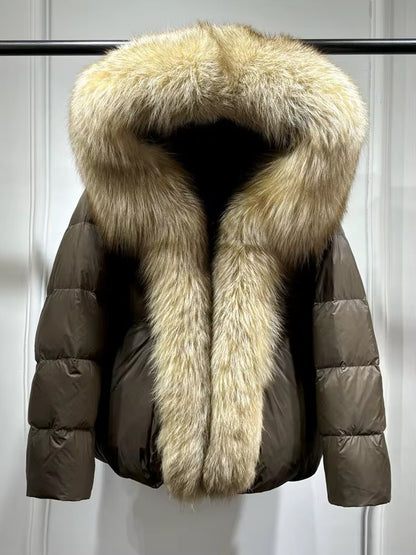 Luxe Warmth: Women's Duck Down Jacket with Natural Fur - Stylish Winter Comfort