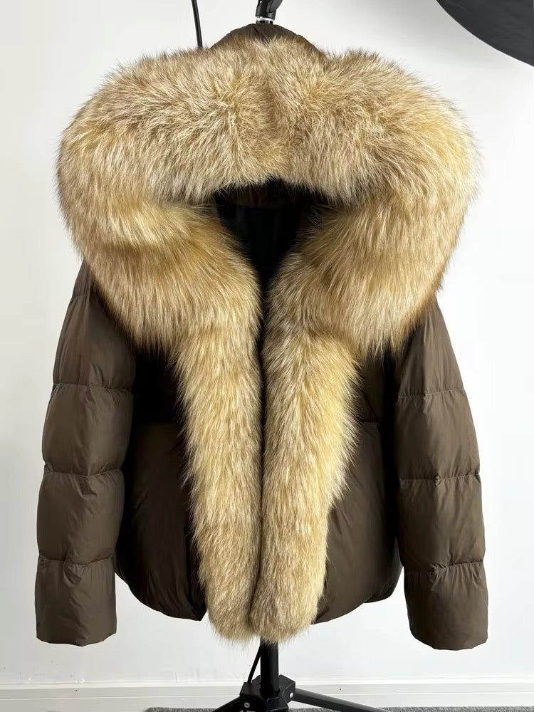 Elegant Women's Plus Size Duck Down Jacket with Real Fur