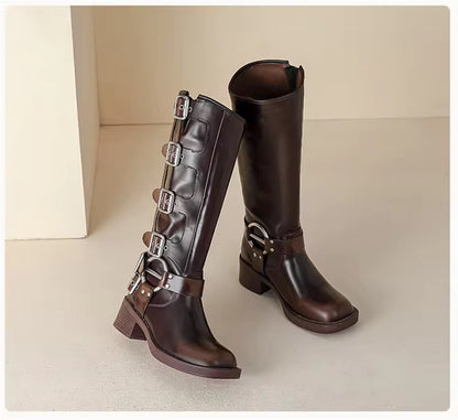 Vintage-Inspired Women's Genuine Leather Boots – Timeless Retro Style