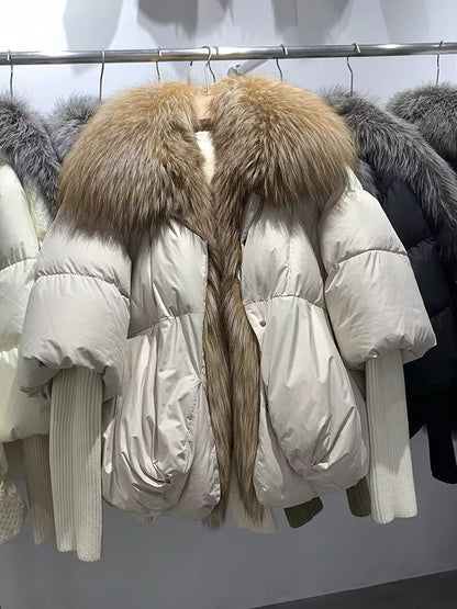 Luxe Warmth: Women's Duck Down Jacket with Natural Fur - Stylish Winter Comfort