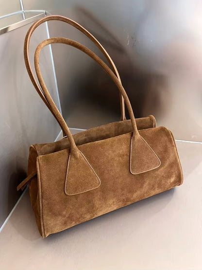 Elegant Handmade Women's Handbag in Genuine Leather and Suede