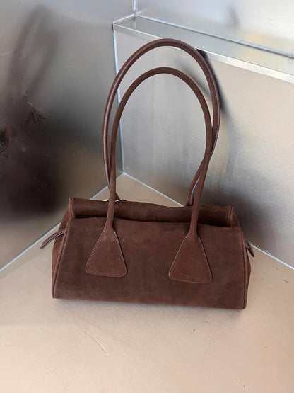 Elegant Handmade Women's Handbag in Genuine Leather and Suede