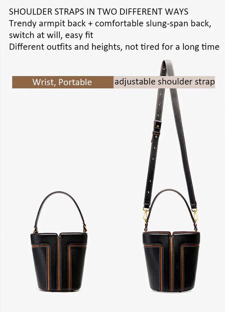 Handmade Genuine Leather Bucket Bag for Women