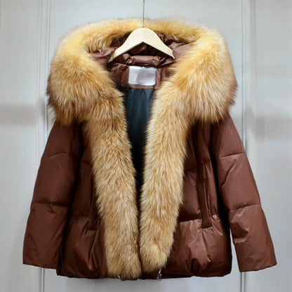 Luxe Warmth: Women's Duck Down Jacket with Natural Fur - Stylish Winter Comfort