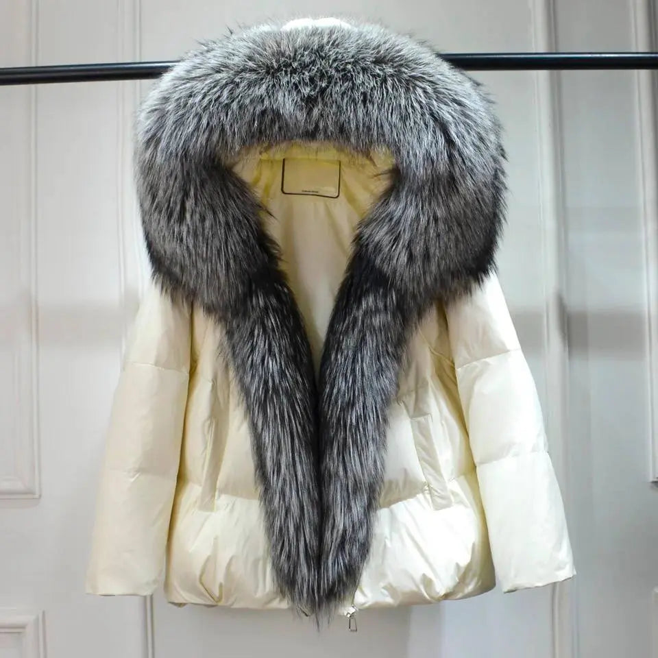 Luxe Warmth: Women's Duck Down Jacket with Natural Fur - Stylish Winter Comfort