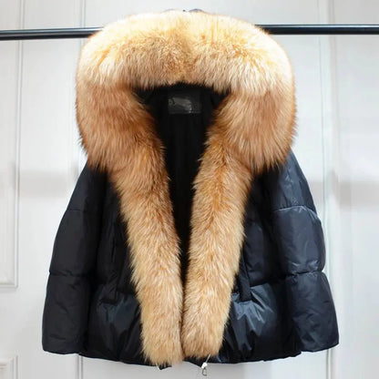 Luxe Warmth: Women's Duck Down Jacket with Natural Fur - Stylish Winter Comfort