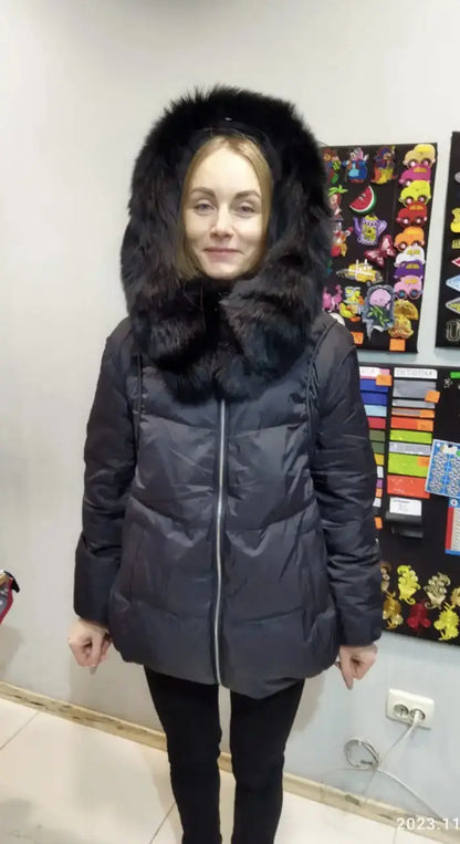 Luxe Warmth: Women's Duck Down Jacket with Natural Fur - Stylish Winter Comfort