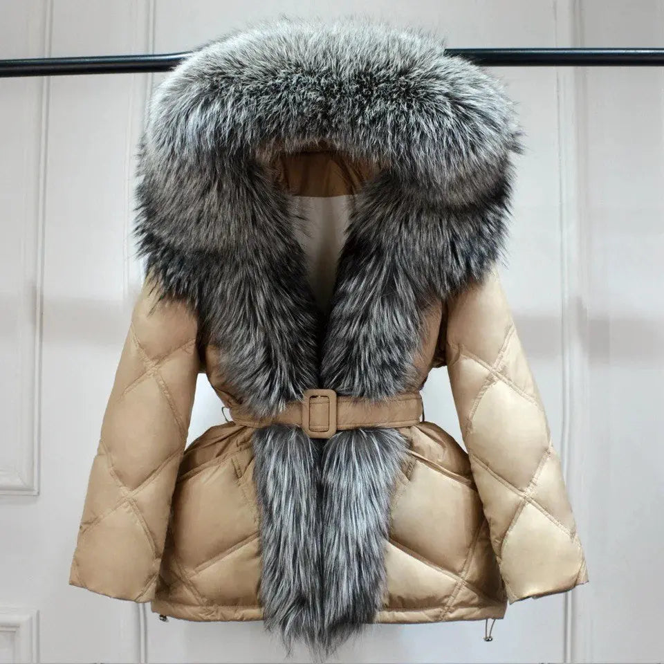 Luxe Warmth: Women's Duck Down Jacket with Natural Fur - Stylish Winter Comfort