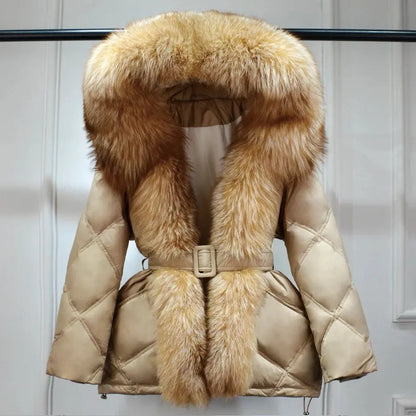 Luxe Warmth: Women's Duck Down Jacket with Natural Fur - Stylish Winter Comfort