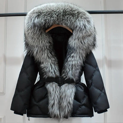 Luxe Warmth: Women's Duck Down Jacket with Natural Fur - Stylish Winter Comfort