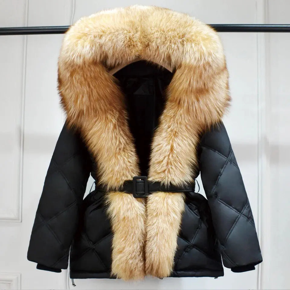 Luxe Warmth: Women's Duck Down Jacket with Natural Fur - Stylish Winter Comfort