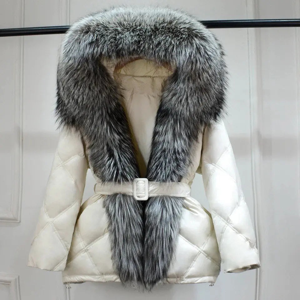 Luxe Warmth: Women's Duck Down Jacket with Natural Fur - Stylish Winter Comfort