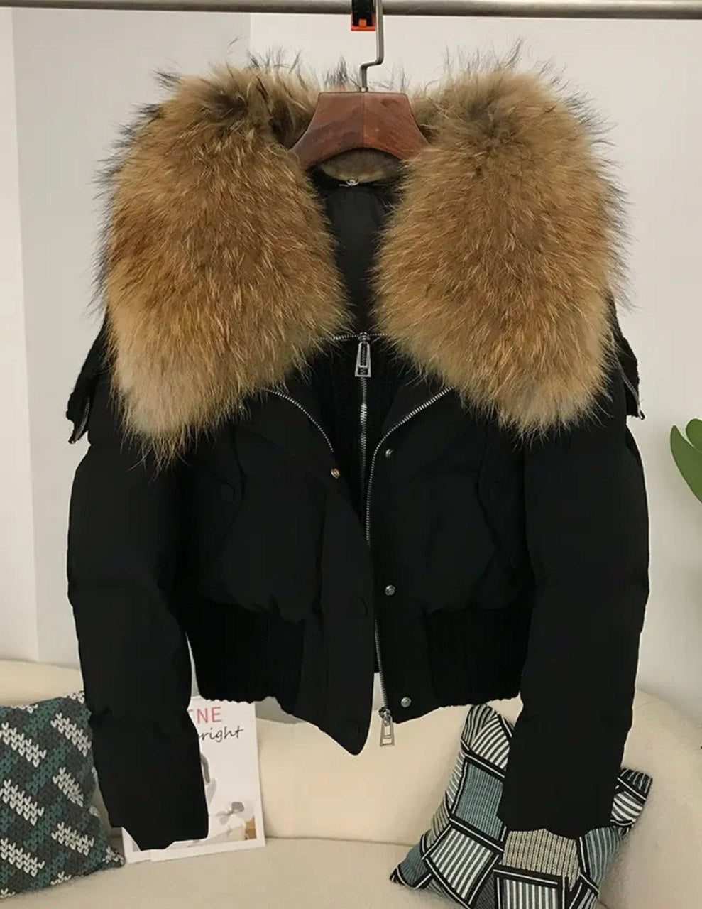 Luxe Warmth: Short women's duck down jacket with Natural fur - Stylish Winter Comfort