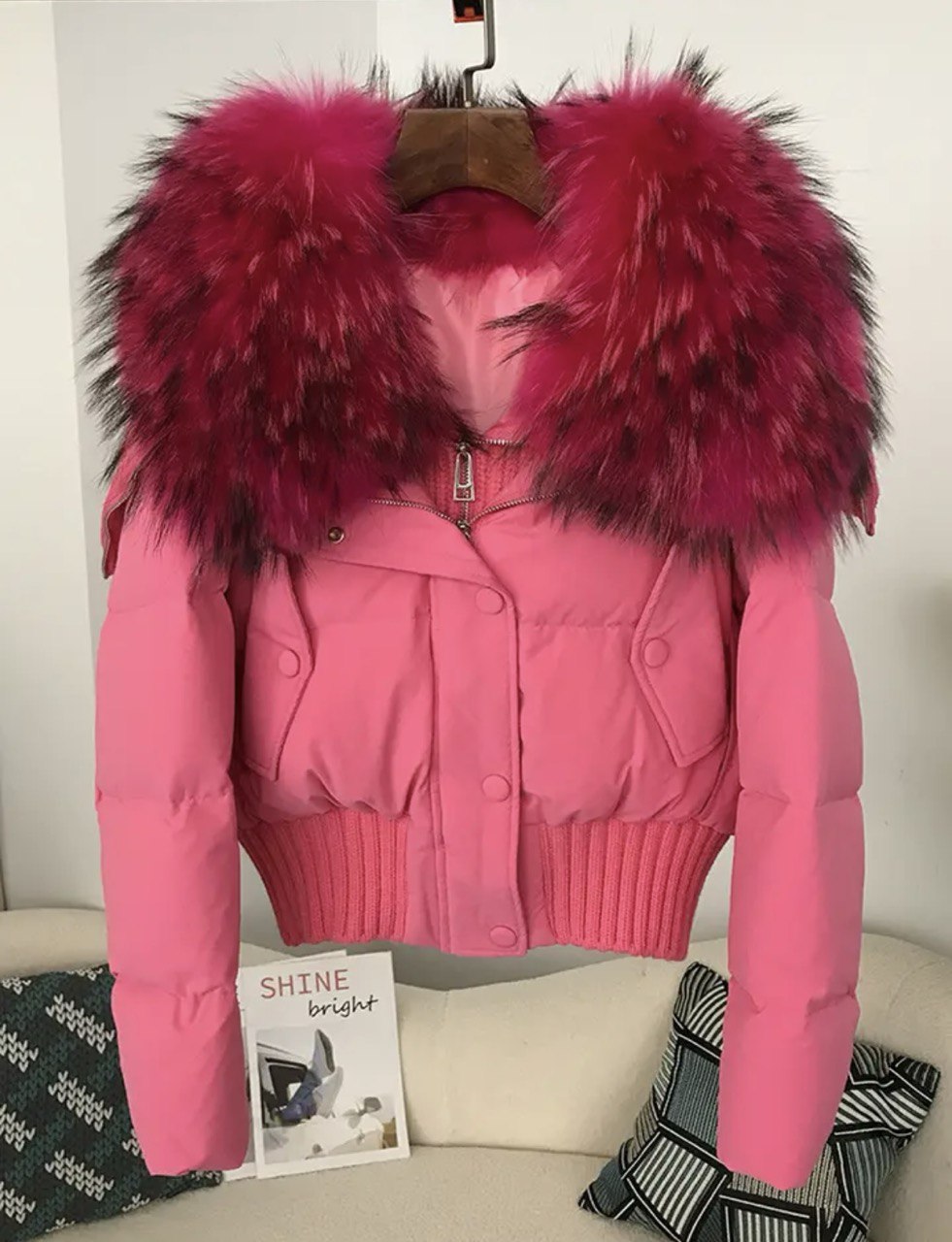 Luxe Warmth: Short women's duck down jacket with Natural fur - Stylish Winter Comfort