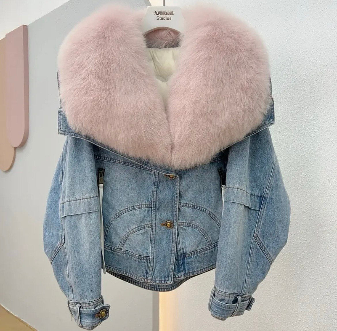 Denim Chic: Women's Jacket with Natural Fur and Cozy Duck Down Lining