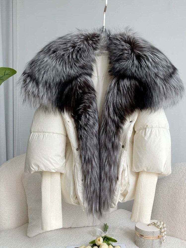 Luxe Warmth: Women's Duck Down Jacket with Natural Fur - Stylish Winter Comfort