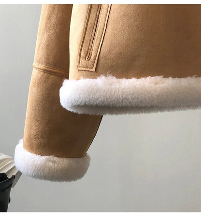 Winter luxury: faux leather shearling coat lined with real sheepskin. Double sided. for maximum warmth and style. Handmade