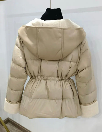 Shearling Sophistication: Women's Sheepskin Coat with Duck Down Hood