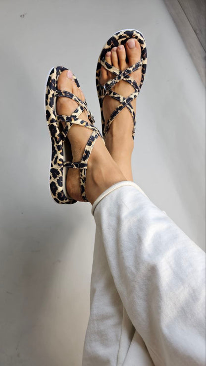 Handmade Genuine Leather Leopard Sandals for Women