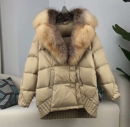 Luxurious Warmth: Women's Plus Size Duck Down Jacket with Real Fur