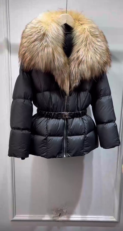 Luxurious Women's Plus Size Duck Down Jacket with Real Fur