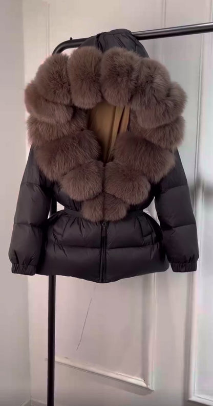 Luxury Women's Duck Down Jacket with Natural Fur - Ultimate Winter Warmth